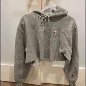 Grey Cropped Champion Hoodie